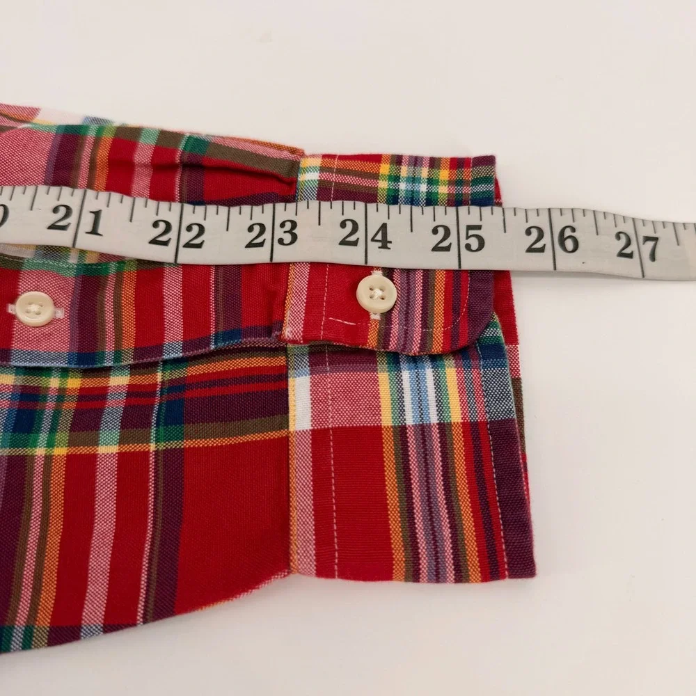 Polo Ralph Lauren Button Down Mens L Red Plaid Slim Fit Madras Long Sleeve Shirt